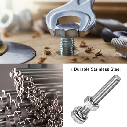 M METERXITY 4-Pack Hex Head Screw Bolt with Nuts Flat & Lock Washers M6x40mm Stainless Steel Bolts and Nuts Kit Fully Threaded Metric Bolt Assortment for Equipment/Machinery - size: M6 x 40mm
