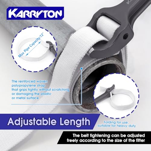 18 Inch Strap Wrench, Aluminum Handle w/ 48" Long Nylon Strap for 12” Max OD Capacity – Heavy-Duty Oil Filter Wrench for Round, Slippery, Odd-Shaped Objects