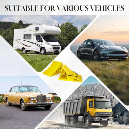 Wheel Chocks with Rope, Heavy Duty Non-Slip Tire Chocks for Trailer Camper Truck Car, Bright Yellow Lightweight Wheel Blocks Fit Tires Up to 26", 4 Pack - size: 4pcs