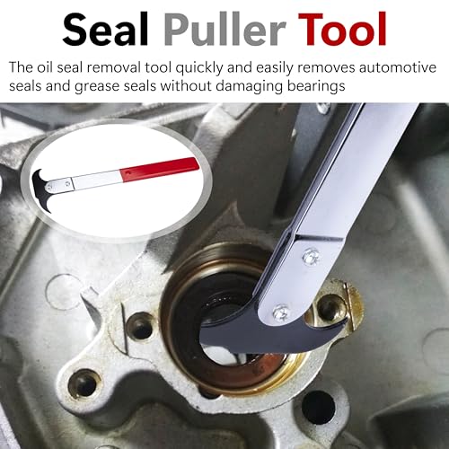 ecocstm Seal Puller Tool, Oil Seal Removal Tool with Dual Hook, Universal Wheel Seal Twister Puller, Heavy Duty Seal Puller and Installer Kit for Oil and Grease Seals Removal