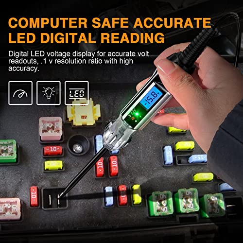 3-72V Backlit Digital LCD Circuit Tester, 140 Inch Wire & 2 LED Lights | ±0.2V Accuracy, Bidirectional Voltage Tester, Low Power, Anti-Lost Probe Protective Tip, LCD Digital Blue Backlight Display