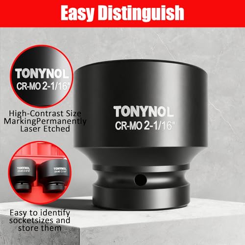 TONYNOL 1/2 Inch Drive Impact Jumbo Socket Set,6-Point,SAE(2-1/16" to 2-1/2"),8 Pcs,Cr-MO Steel,With a Storage Case - style: 1/2 Inch SAE(2-1/16" to 2-1/2"）