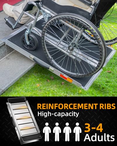 VNN Portable Wheelchair Ramp 3FT, Non-Slip Aluminum Ramps for Wheelchairs for Home, Handicap Wheelchair Ramps for Home Steps, Aluminum Loading Dock Plates, Doorways, Curbs, Stairs - size: 3FT (Usable height 3-9 inch)