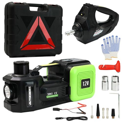 Electric Car Jack 5 Ton 11000lbs 4 in 1 12V Hydraulic Floor Jack Kit with Electric Impact Wrench & Tire Inflator Pump Digital Display Lift Range 6.1-17.7 Inch for SUV Sedan Truck Emergency Tire Change