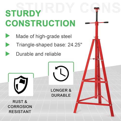 ECOTRIC 47-3/8"-84-1/2" Under Hoist Tripod Stand 2 Ton Heavy Duty High Lift | Jack Stand Reach Capacity of up to 4000lbs for Garage Repair, Shops, DIY Powder Coated Red, Underhoist Support Stand