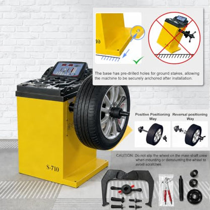 Wheel Balancer Machine, 10-24" Rim, Manual Input, Dynamic/Static/ALU/Motorcycle Modes, 0.25KW Pure Copper Motor, 110V for Garage Workshop Tire Repair (±1g Accuracy)