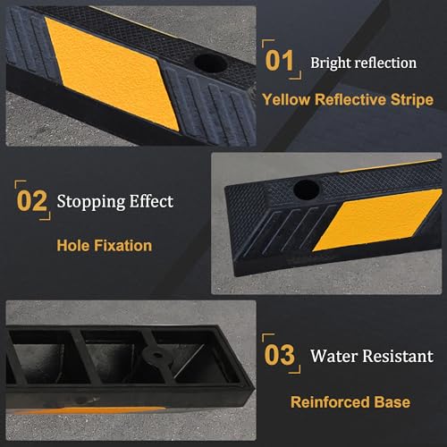 OrangeStar 4 Pack 21" Rubber Parking Curbs | Heavy Duty Garage Floor Wheel Stopper w/Yellow Reflective Stripe for Car, Truck, Trailer, - size: 21in (4-Pack)