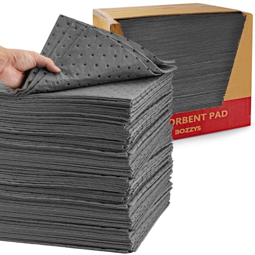 Oil Absorbent Pads 200-Pack | 16"x20" Oil Spill Mat | Industrial Spill Control for Oil & Water(32 Gal/Box) | Gray Absorbing Sheets - color: 200pack / absorbs oil & water(16"x20")-32 gal Absorption