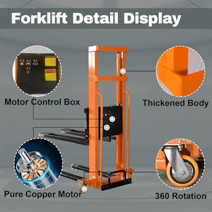 Electric Pallet Stacker Electric Forklift Capable of Boarding Trucks Pallet Lift 1300lbs Capacity 63" Lifting Height Material Lift with Fixed Legs - color: 63" Lifting