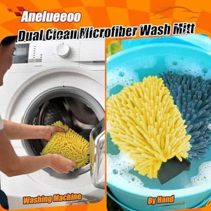 Car Wash Mitt Microfiber, Premium Chenille Microfiber Wash Car Mitts Sponge Scratch Free & Lint-Free, Mitts Waterproof Lining 4 Pack Yellow (8''X12'') - size: XCST_8X12IN_YE_4PCS