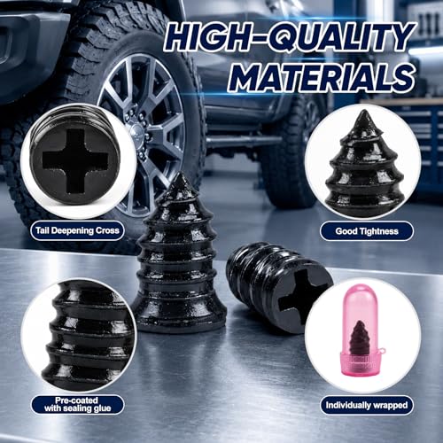 TEAWOO 60 PCS Tire Repair Rubber with 1 Screwdriver, Quick Tire Repair Screws in Tire Plugs Kit, Specially Designed for Motorcycle Truck Tractor and Car Tire Repair Kit(3 Sizes)