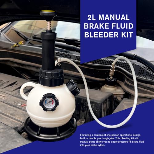 2L Manual Brake Bleeder Kit with Vacuum Pump - 1L Waste Bottle, Upgraded Master Cylinder Adapters & 2 Brake Hoses, One-Person Operation Brake Fluid Bleeding Tool for Most Vehicles (2L)