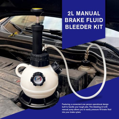2L Manual Brake Bleeder Kit with Vacuum Pump - 1L Waste Bottle, Upgraded Master Cylinder Adapters & 2 Brake Hoses, One-Person Operation Brake Fluid Bleeding Tool for Most Vehicles (2L)