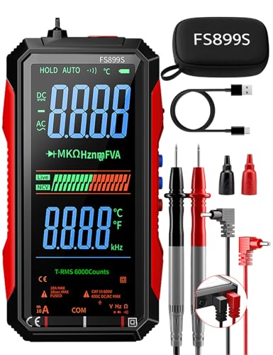 FS899S Smart Digital Multimeter, Automatic True RMS 6000 Counts, USB Rechargeable Voltmeter Ohmmeter with Full-Color LCD, Voice Broadcast & NCV, Volts Amp Ohm Tester for Automotive & Electricians