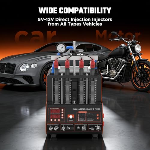 Fuel Injector Cleaner Tester Machine, 13 Test Modes 110V Ultrasonic Fuel Injector Cleaner Kit with Heating, 4-Cylinder Auto Fuel Injector Tester for Diesel Gasoline Car Motorcycle