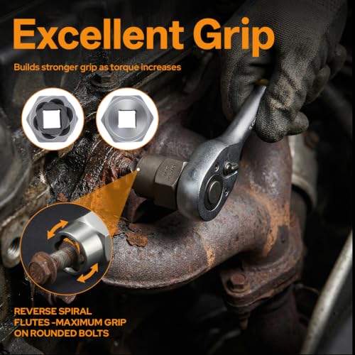 14PCS Bolt Extractor Kit, 3/8" Drive Bolt & Nut Remover Set, Cr-Mo Easy Out Tool with Storage Case for Stripped, Rusted, Rounded and Damaged Bolts, Nuts & Screws