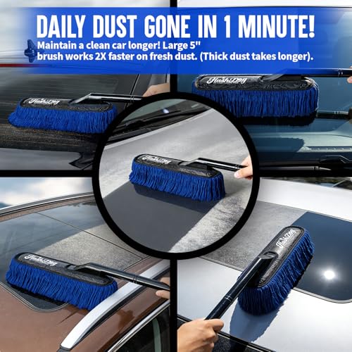 Flash Dog Car Duster Exterior - 25" Wood Handle | Wax Cotton Hair Scratch Free Cleaning for Cars/SUV/Truck/RV Roofs & Windshields | Waterless Dust & Pollen Remover - color: Brown