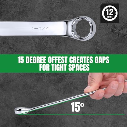 SK Combination Wrench Set, SAE 1/4" to 1-1/4", 18-Piece, Premium CR-V Steel | SuperKrome Finish, Drop Forged, 12-Point Wrenches, 15-Degree Offset, with Rolling Pouch - size: SAE 1/4" to 1-1/4"