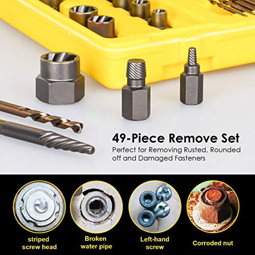 Topec 49pcs Screw Extractor/Drill Bit Set, Professional Remove Set for Removing Broken Studs, Bolts, Socket Screws and Fittings - size: 49 Pieces