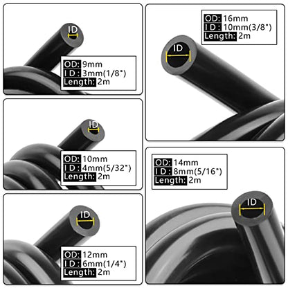 Shineyoo Silicone Vacuum Tubing Hose 6.6 FT, 1/8" 5/32" 1/4" 5/16" 3/8" ID High Performance 130PSI, Engine Automotive Vacuum Silicone Hose Line 5PCS - size: 1/8"+ 5/32"+ 1/4"+ 5/16"+ 3/8"-6.6FT