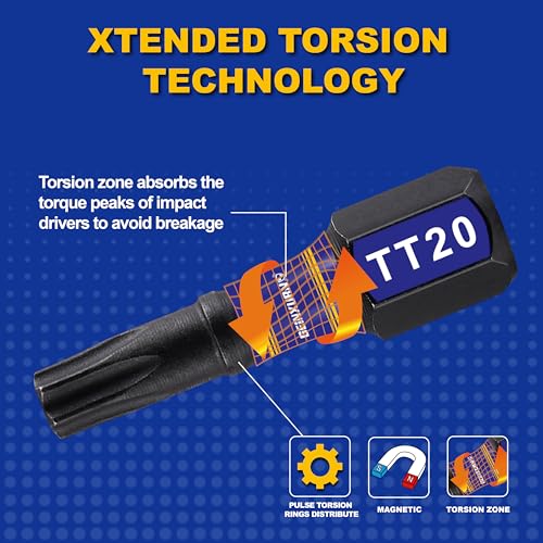 Geinxurn 15 Pieces Security T20 Impact Magnetic Screwdriver Bit Set, 1 In. #20 Torx Head Insert Bit Set, S2 Alloy Steel Hollow Star Bit Set - size: 1"-15PCS, style: TT20
