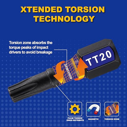 Geinxurn 15 Pieces Security T20 Impact Magnetic Screwdriver Bit Set, 1 In. #20 Torx Head Insert Bit Set, S2 Alloy Steel Hollow Star Bit Set - size: 1"-15PCS, style: TT20