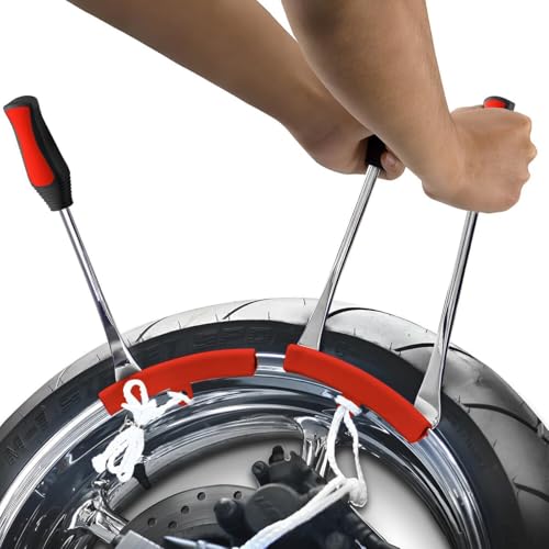 BELOMI Tire Spoons Lever Tool Set, Steel Professional Tire Changing Removal Kit with 1 Portable Bag + 3 Tire Spoons + 2 Rim Protectors, Tire Repair Tool for Vehicle, Bike, Lawn Mower (Red/Black) - color: Red/Black
