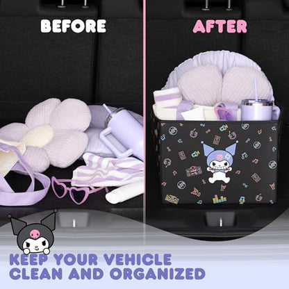 Sanrio Kuromi Car Trunk Organizer and Storage Bin - Collapsible Simple Compartment Convenient Heavy Duty, Fold Up for Easy Storage Box, Automotive Seat Cargo for Groceries Tools - 12.5L x 12.5W x 9H - style: Organizer Kuromi