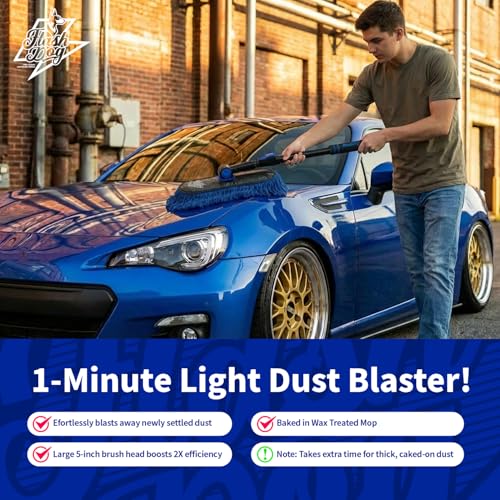 Flash Dog Car Duster Exterior - Wax Treated Cotton & Extendable Handle | Aluminum Alloy Handle Scratch Free Cleaning Brush for Cars, Trucks, SUVs, RVs, Motorcycles | Waterless Dust & Pollen Remover - color: Blue