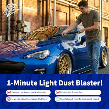 Flash Dog Car Duster Exterior - Wax Treated Cotton & Extendable Handle | Aluminum Alloy Handle Scratch Free Cleaning Brush for Cars, Trucks, SUVs, RVs, Motorcycles | Waterless Dust & Pollen Remover - color: Blue