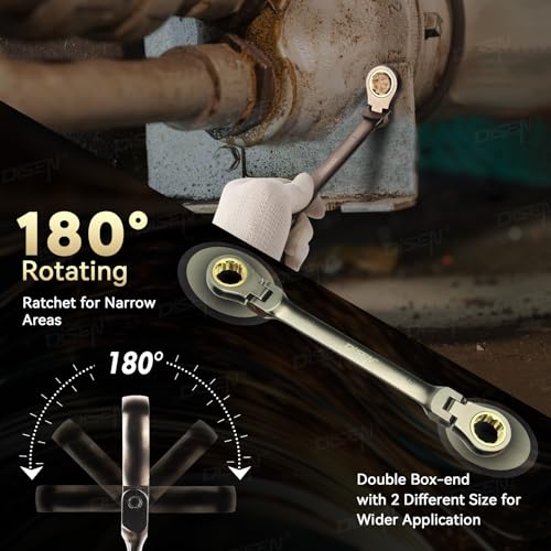 DISEN 6PCS 90 Teeth Ratcheting Wrench Set Double Box End Flex Head with Gray Nickel Coated Ratchet Wrench Set with Organizer, 12 Point 4° Swing Arc, CR-V Steel, for Home Daily Use, Gift for Man - style: 90 Teeth Standard Length
