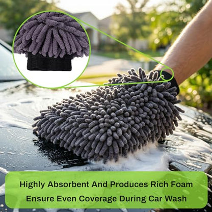 2Pack Car Wash Mitt, 8"×12" Fiber Microfiber Mitt Car Wash Brush for Scratch, Safe on Painted Surfaces, Glass & Plastic, Cars Cleaning Kit Essential, Green - color: 8"×12"-green_2pcs