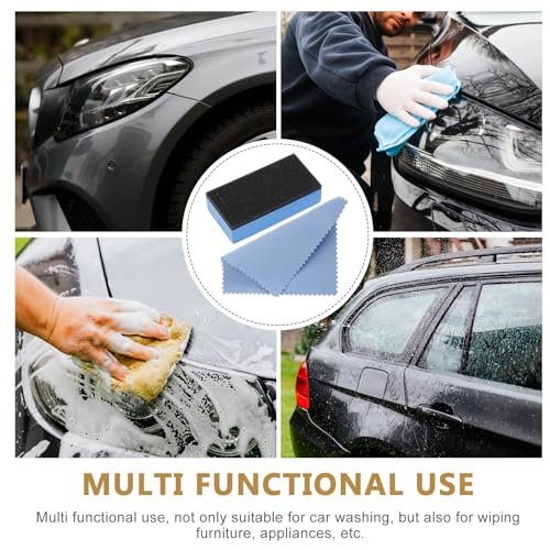 ARTIBETTER Blue Car Polishing Sponge Pad Set with Microfiber Cloth for Automotive Detailing Projects, Versatile Wipe Tool for Car Exterior and Wheel Maintenance, Detailing Kit
