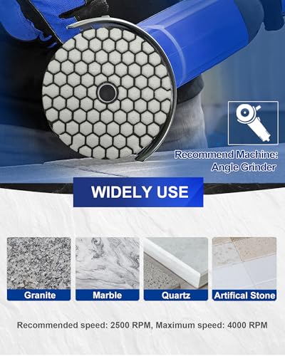 SHDIATOOL Dry Diamond Polishing Pads 4 Inch Set of 7 Pieces Plus Alu Backer for Granite, Marble, Stone Sanding and Grinding - style: Mixed Grits+Alu backer