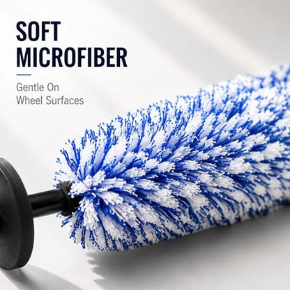 Long Handle Microfiber Car Wheel Brush, Wheel Barrel Brush for Rim Cleaning, Wheel Cleaner Brush for Narrow Spokes & Brake Calipers (2 Pcs) - color: 2 Pcs