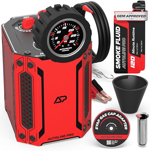 AutoLine Pro HyperSmoke™ Automotive Smoke Machine EVAP Vacuum Leak Tester | Pro Vers. w/Gauge | Adjustable Pressure - OEM Approved Smoke Fluid - Built-in Air Motor - Cone and EVAP Gas Cap Adapter - style: Pro Version with Gauge + Cone + EVAP Gas Cap