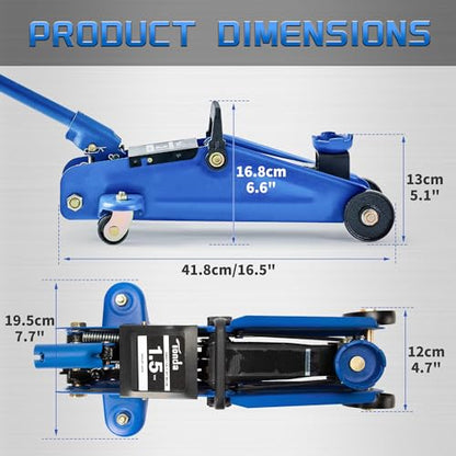 TONDA Floor Jack, Hydraulic Portable Car Lift Jack, 1.5 Ton (3,000 lb) Capacity (Blue) - color: 1.5T Blue