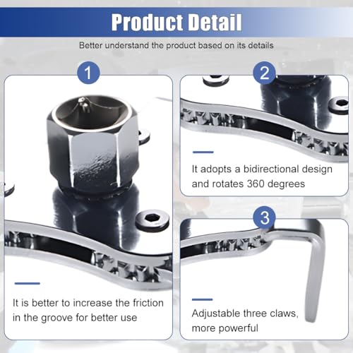 ZIMISI Universal Oil Filter Wrench, 3 Jaw 2 Way Adjustable Wrench, Oil Filter Removal Tool from 2-1/2'' to 9/16", Oil Filter Socket Set Car Accessories for Removing Filters