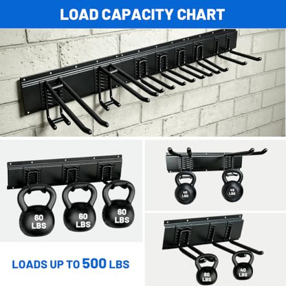 HoMaNa Garage Storage Tool Organizer, 15Pack Carries 600 lbs Garden Tool Organizer 48in with 8 Adjustable Heavy-Duty Hooks & 4 Straps Large Wall-Mounted Racks for Tool Storage Garage Organization