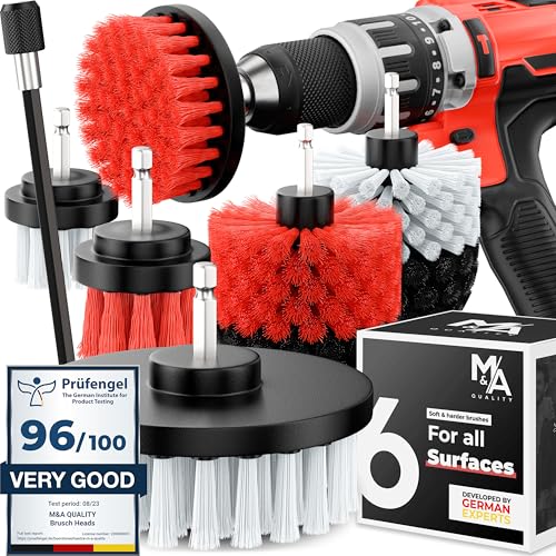 Drill Brush Attachments for Cleaning [Set of 6] Universally Cleans Cars, Rims, Upholstery, Tiles, and More I Brush Drill Attachment for Cleaning I Drill Brush for Car Detailing (Red) - color: Red
