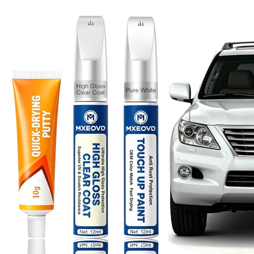 Pure White for Car Touch Up Paint Kit, All-in-One Car Paint Scratch Repair Kit with Fast Dry Putty and Glossy Clear Coat,Easy At-Home Car Scratch Restoration - color: Pure White, size: Universal