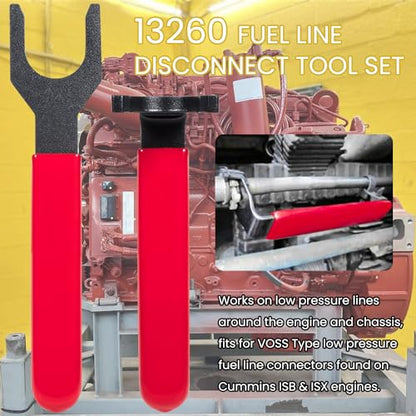 Danti 13260 Fuel Line Disconnect Tool Set for Cummins ISB and ISX Engines, Straight and Bent Wrench