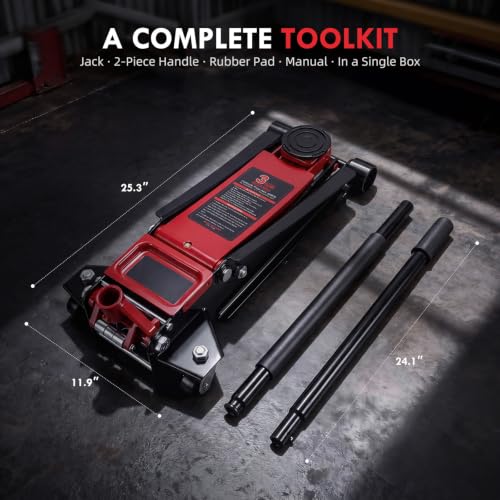 3 Ton Low Profile Floor Jack: Dual Pump Quick Lift Hydraulic Car Jack, 2.87" to 19.5" Lift Range, Heavy Duty Steel Trolley Jack for Cars SUVs & Trucks, Rubber Saddle & Safety Valve - size: 3 Ton