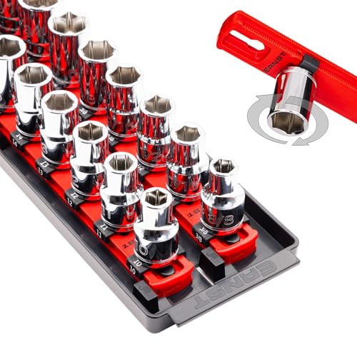 Ernst Manufacturing Socket Organizer Rails - Socket Boss 2-Rail 1/2-Inch-Drive Twist-Lock Socket Holder, 13-Inch, Red (8494) - Made in the USA - color: Red, size: 1/2", style: 13-INCH