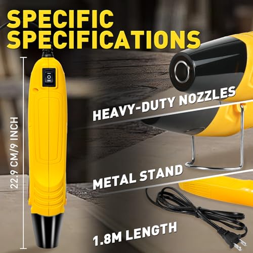 haisstronica Mini Heat Gun 350W, 2 Temp Settings 482°F/752°F (250°C/400°C), Hot Air Tool with Metal Stand & Nozzle Guard, 110V Corded Heat Shrink Gun for Shrink Tubing, Crafts, Embossing, Vinyl Wrap
