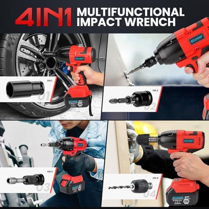 Cordless Impact Wrench 1/2", 1106 FT-lbs 1500Nm Brushless Impact Gun Compatible with Makita 18V Batteries, 2 * 5.0 Ah Multifunction Power Impact Driver for Home Car Truck Mower