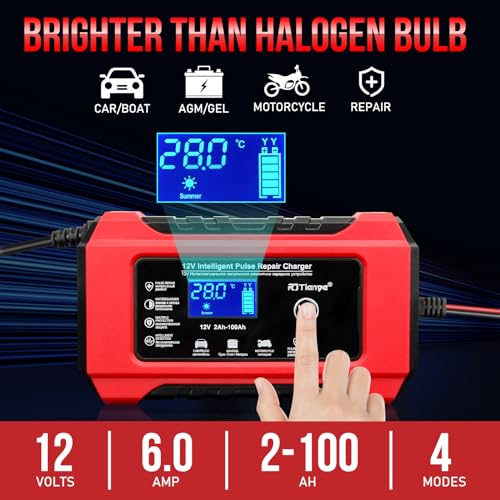 Car Battery Charger-10-Amp 12V and 24V Fully-Automatic Smart Car Battery Charger,Maintainer Trickle Charger for Car Truck Motorcycle Lawn Mower Marine Lead Acid Batteries, Red
