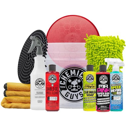 Chemical Guys Best Car Wash Bucket Kit for Two-Bucket Method with Soap, Wash Mitts, Towels, and Dirt Trap - 11 Item Kit - 11 Piece Weekly Wash Kit with Bucket, Mitts, and Dirt Trap - style: HOL121