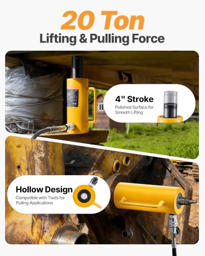 VEVOR 20T 4Inch Hydraulic Cylinder Jack Hollow Single Acting Hydraulic Ram Cylinder 100mm Hydraulic Lifting Cylinders (20T 4Inch Hollow) - size: 20T 4Inch
