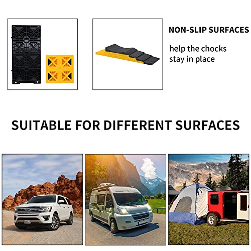 Homeon Wheels RV Leveling Blocks, Heavy Duty 9 Packs Camper Leveling Blocks with 4 Blacks Leveling Pads Prevent Yellow Black with Ramp Wheel Chokes - color: Yellow+black Ramp